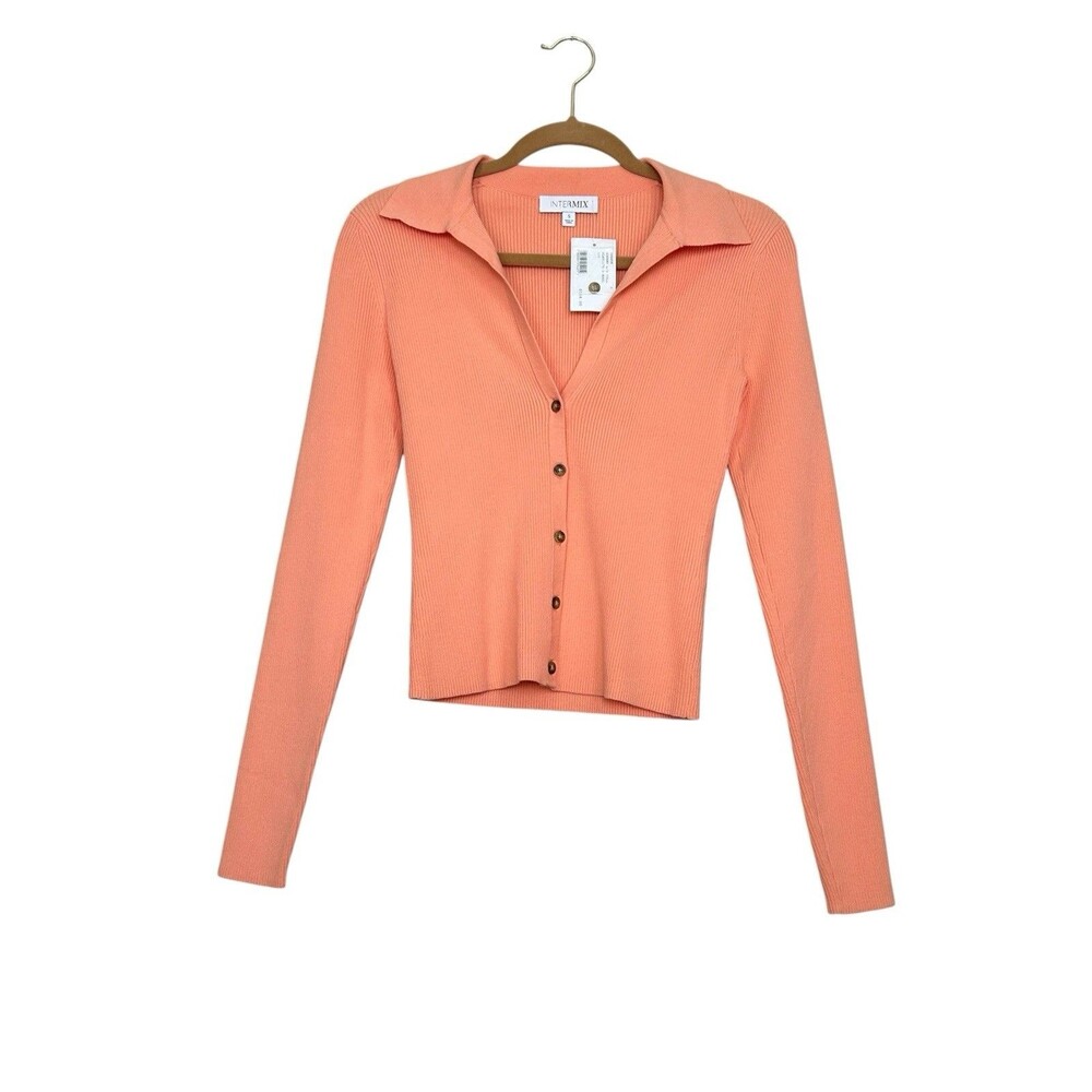 Intermix Cardigan Size Small Orange Ribbed Sweater Lightweight Fitted NWT $158